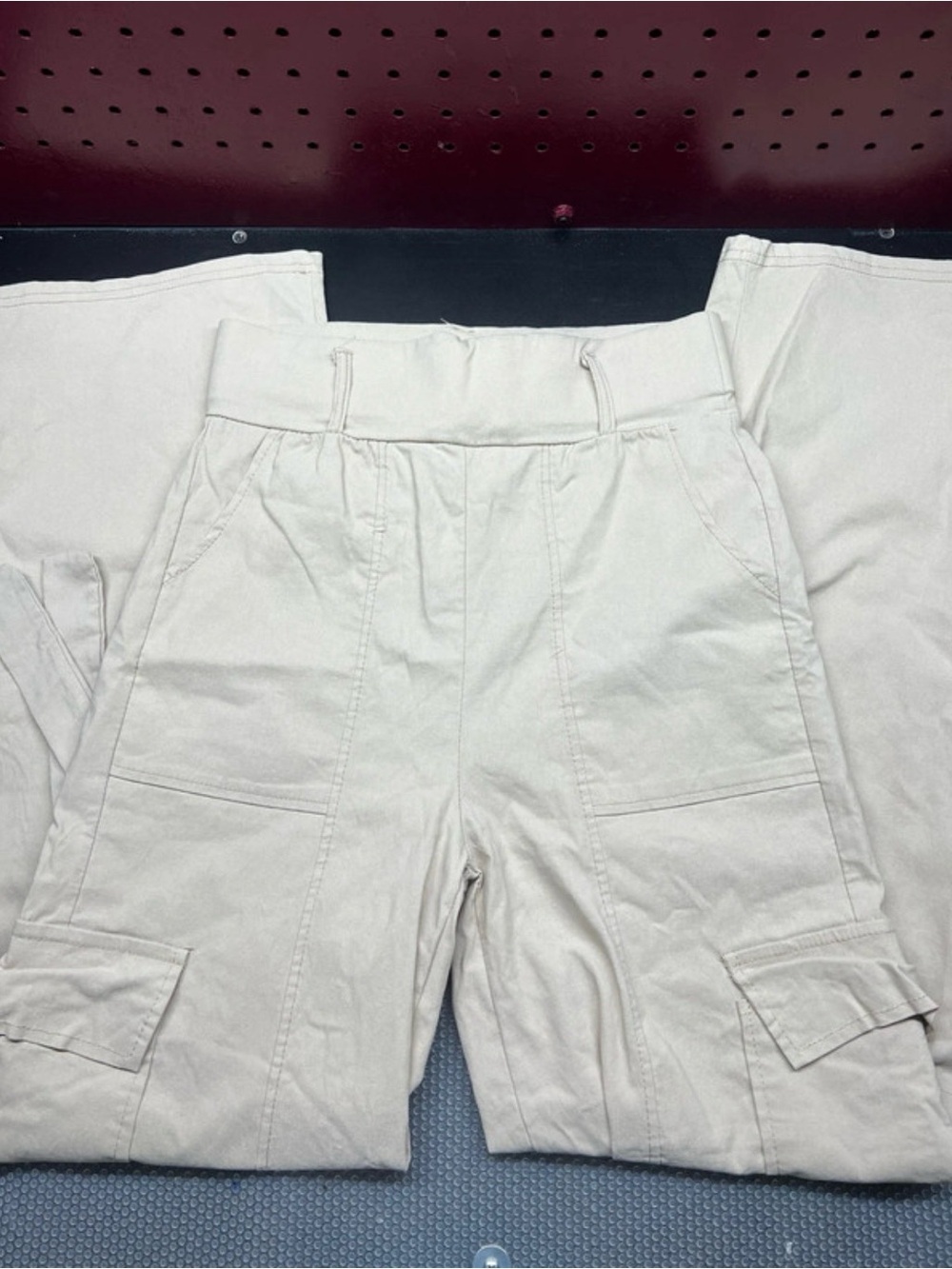 High-Rise Cargo Trousers in Light Cream